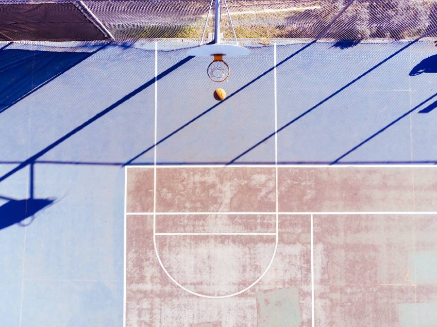 A basketball field seen from above