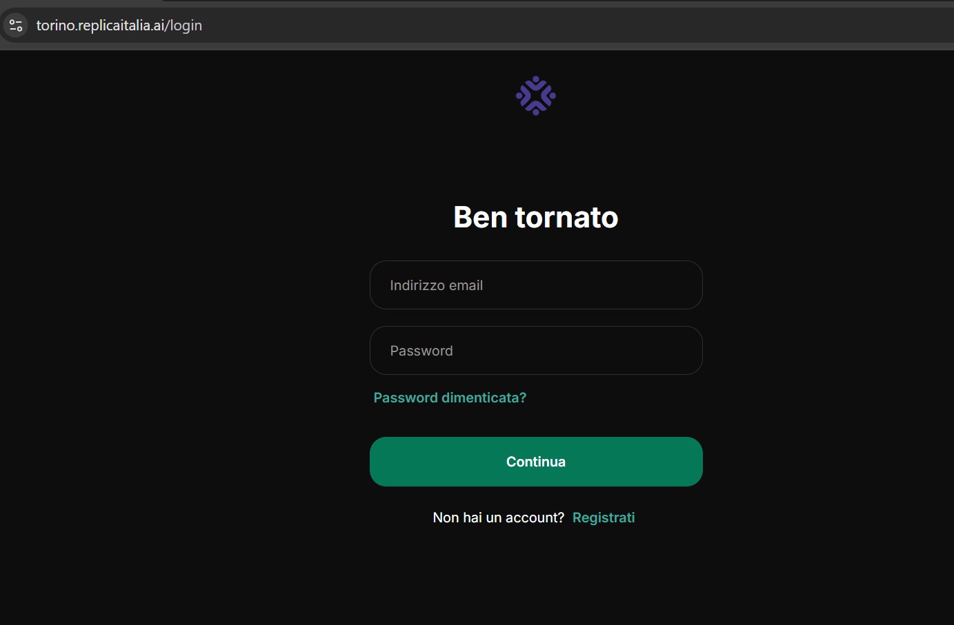 Replica Torino login screen at torino.replicaitalia.ai